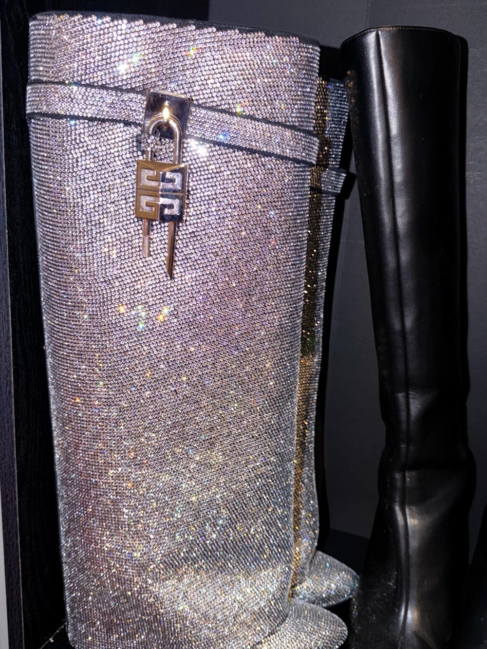 Givenchy Silver Crystal Embellished Mini Clutch with Logo Charm